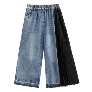 Vintage Contrast Panel Pleated Jeans