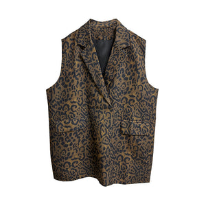 Vintage V-neck Leopard Print Sleeveless Dress