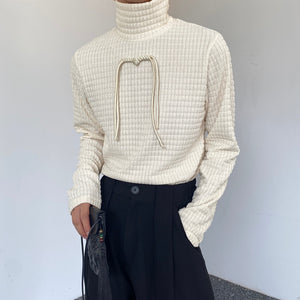 Textured turtleneck long-sleeved T-shirt