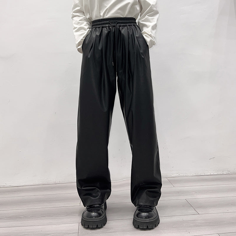 Retro Pu High Waist Loose Wide Leg Pants