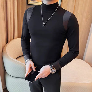 Spliced half Turtleneck Stretch Bottoming Shirt