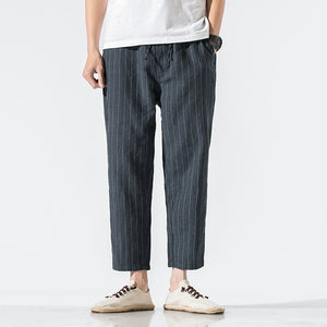 Cotton and Linen Striped Pants