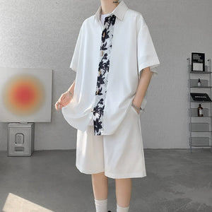 Summer Ice Silk Lapel Shirt Shorts Two-piece Suit