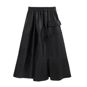 Elastic Waist PU Leather Skirt