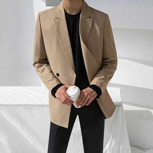 Loose Double-breasted Solid Color Suit Jacket