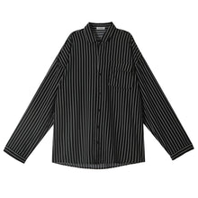 Load image into Gallery viewer, Black and White Striped Loose Long Sleeve Shirt
