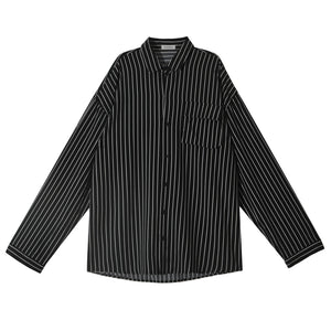 Black and White Striped Loose Long Sleeve Shirt