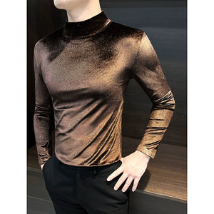 Gold Velvet Half Turtleneck Bottoming Shirt