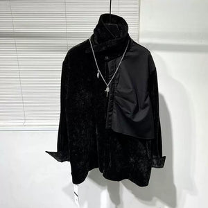 Deconstructed Patchwork Loose Velvet Shirt