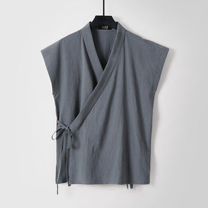 Two Piece Vest Sleeveless Cotton And Linen Suit