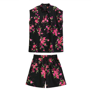 Floral Sleeveless Casual Suit