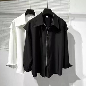 Fake Two Piece Loose Zipper Simple Shirt