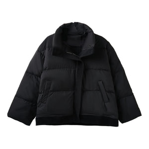 Stand Collar Woolen Patchwork Loose Down Jacket