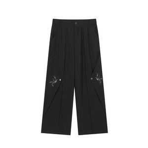 Embroidered Loose Straight-leg Casual Trousers