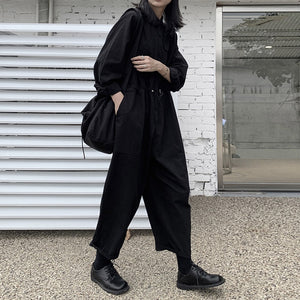 Retro Loose Black Casual Jumpsuit