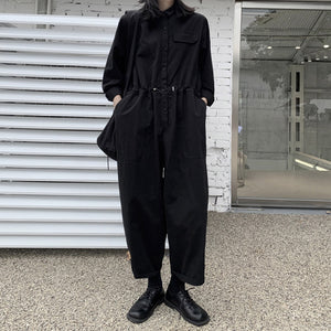 Retro Loose Black Casual Jumpsuit