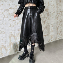 Load image into Gallery viewer, Asymmetrical Fringed Pu Leather Skirt
