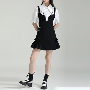 A-line High Waist Suspender Dress