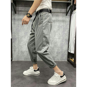 Striped Pleated Straight-leg Trousers