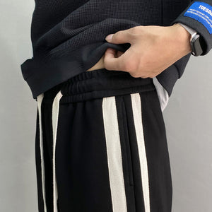 Thickened Striped Slit Wide-leg Straight Pants