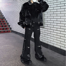 Load image into Gallery viewer, Metallic Deconstructed Leather Glossy Shoulder Padded Jacket
