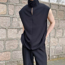 Load image into Gallery viewer, Pullover Buckle Hollow Stand Collar Sleeveless Shirt
