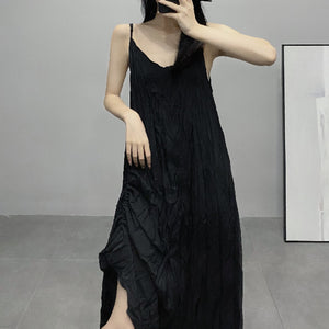 Pleated V-neck Suspender Dress Bottoming Dress