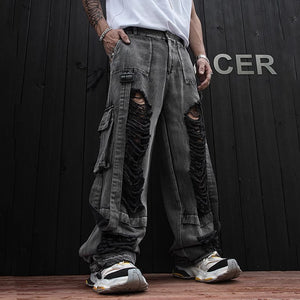 Ripped Outdoor Hip-hop Denim Trousers