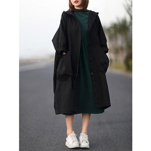 Retro Loose Hooded Trench Coat