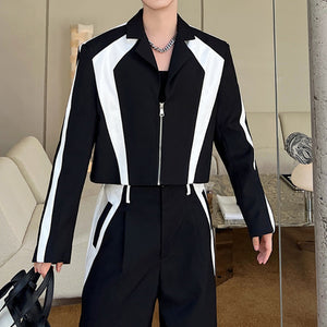 Black White Contrasting Blazer Wide-leg Pants Two-piece Set