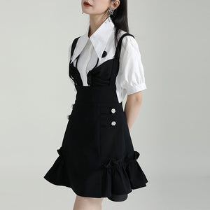 A-line High Waist Suspender Dress