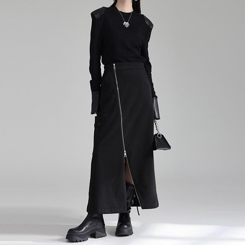 Irregular Long Skirt with Zipper Slit