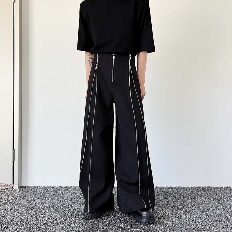 Double Zipper Straight Slit Casual Pants