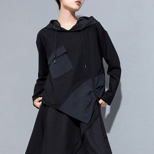 Hooded Lace-up Paneled Shirt