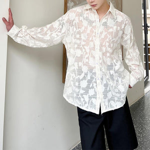 Patterned Sheer Off Shoulder Long Sleeve Shirt