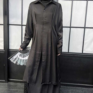 Mid-length Casual Long-sleeve Slit Shirt