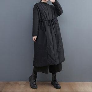 Straight Collar Single Breasted Long Drawstring Coat