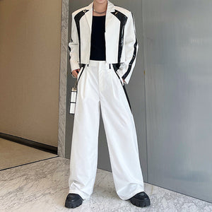 Black White Contrasting Blazer Wide-leg Pants Two-piece Set