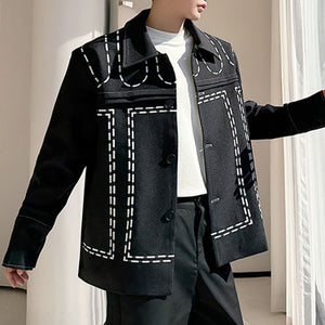 Line Embroidered Lapel Jacket