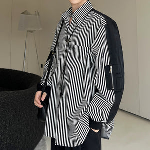 Paneled Color Contrast Stripe Long Sleeve Shirt