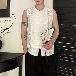 Hollow Jacquard Disc Button Vest