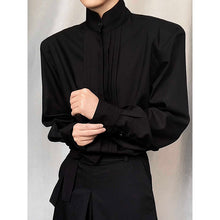 Load image into Gallery viewer, Pleated Panelled Stand Collar Shirt
