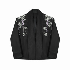 Floral Embroidered Buttonless Cardigan