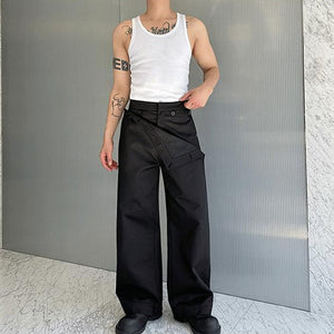 Double-layer Concealed Button Cotton Wide-leg Pants