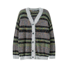 Load image into Gallery viewer, V-neck Painted Spot Contrast Stripe Oversized Cardigan
