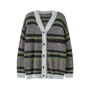 V-neck Painted Spot Contrast Stripe Oversized Cardigan