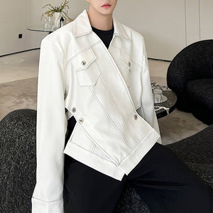 White Irregular Line Structure Button Jacket