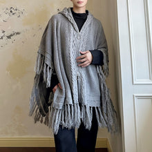 Load image into Gallery viewer, Vintage Tassel Hooded Cape Zipper Sweater
