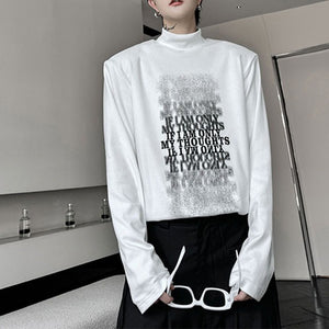 Gradient Letter Print Shoulder Pad Long Sleeve T-shirt