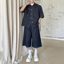 Load image into Gallery viewer, Lapel Short-sleeved Denim Suit
